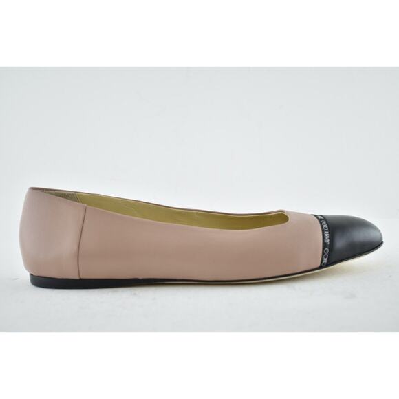 Jimmy Choo Watson Black Ballet Pink Leather Logo Slip On Ballerina Flats 39.5 - Picture 3 of 12